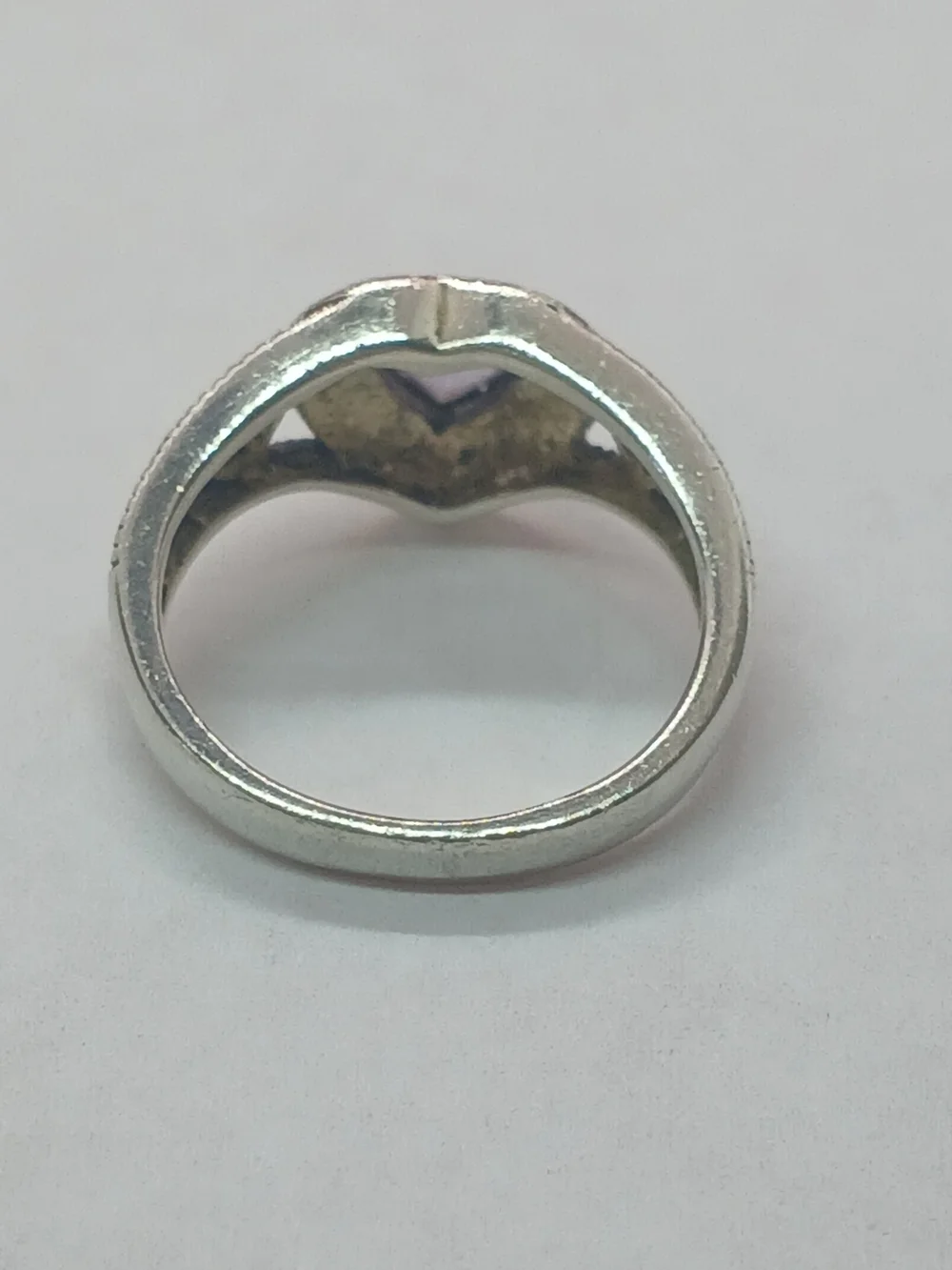Sterling Silver Purple Stone Marcasite heart Ring Size 5 1/2